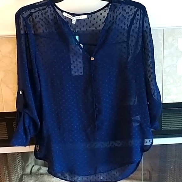 Stitch Fix Navy Damon Swiss Dot Shear Blouse XS - Picture 1 of 12